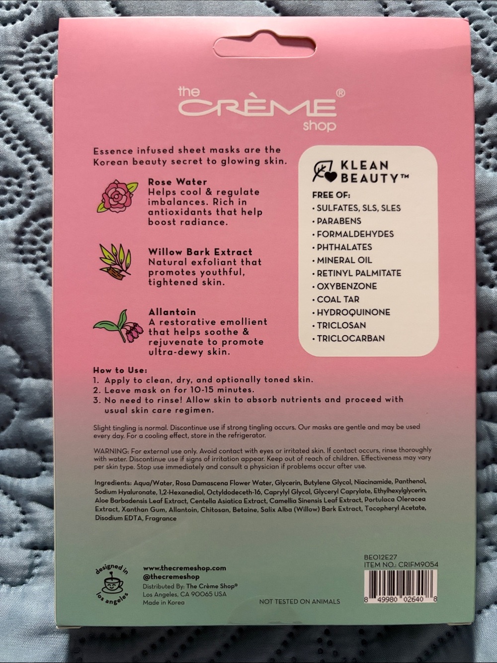 The Crème Shop Rose Water Essence Sheet Mask - Pink Hydrating Mask - Picture 2 of 3